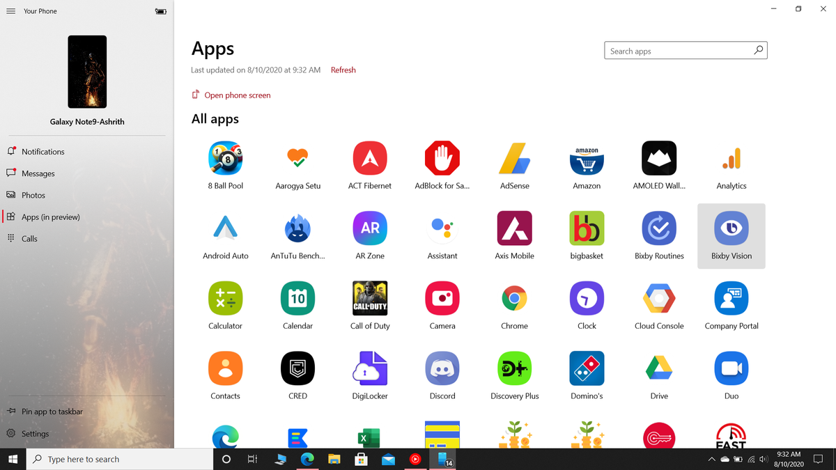 The Brief Opinion on  Using Android Apps with windows `Your phone` app