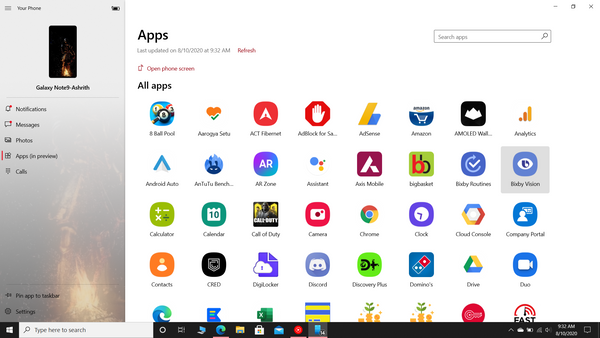 The Brief Opinion on  Using Android Apps with windows `Your phone` app
